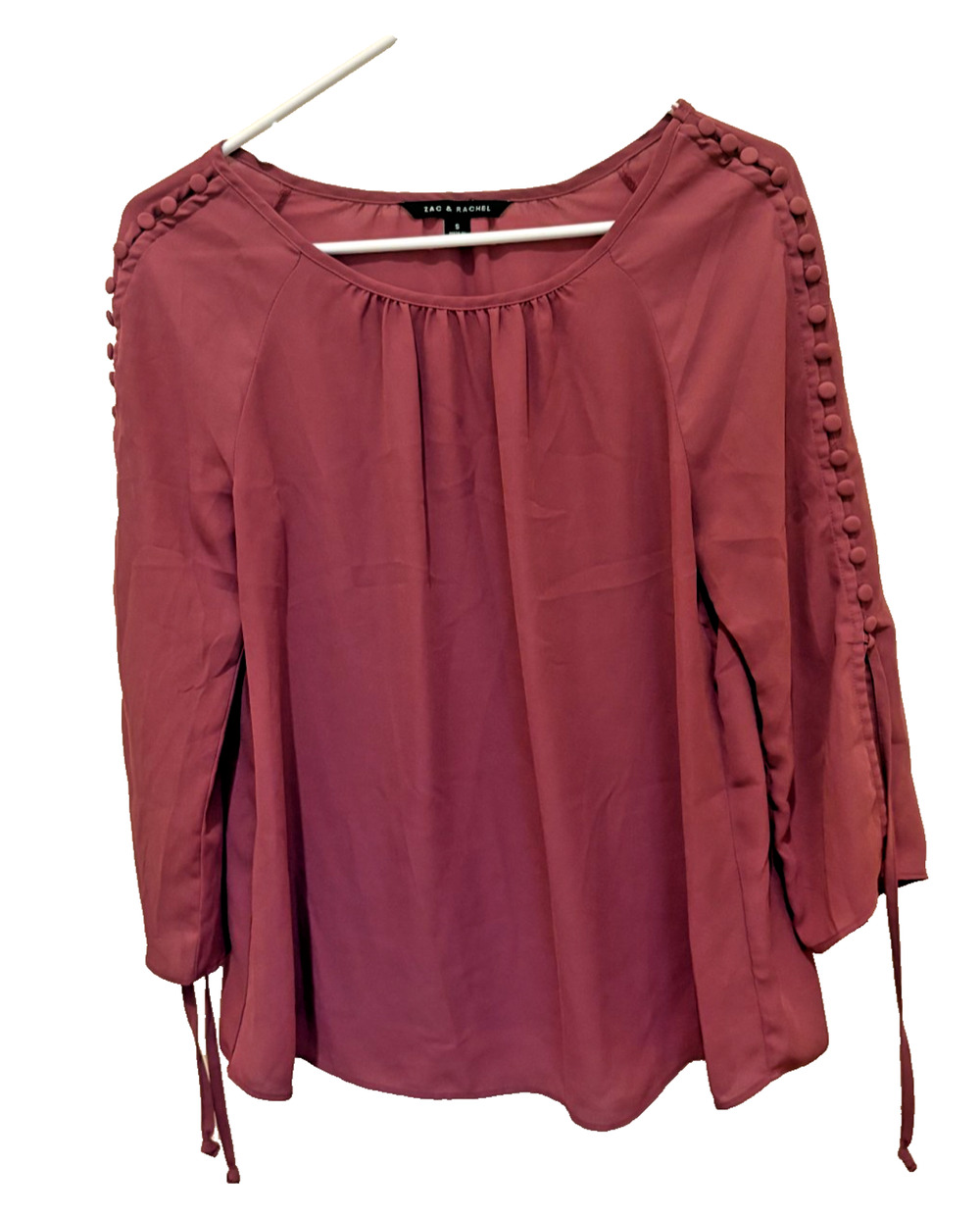 Zac & Rachel 3/4 length sleeve shirt with button and tie accents size Small